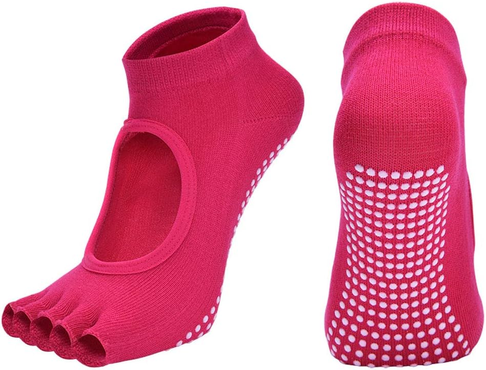 2 Pairs Toeless Yoga Socks Non-Slip Grips for Pilates Ballet Dance Barefoot Workout Cotton Open Toe Sports Socks