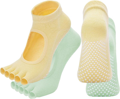 2 Pairs Toeless Yoga Socks Non-Slip Grips for Pilates Ballet Dance Barefoot Workout Cotton Open Toe Sports Socks