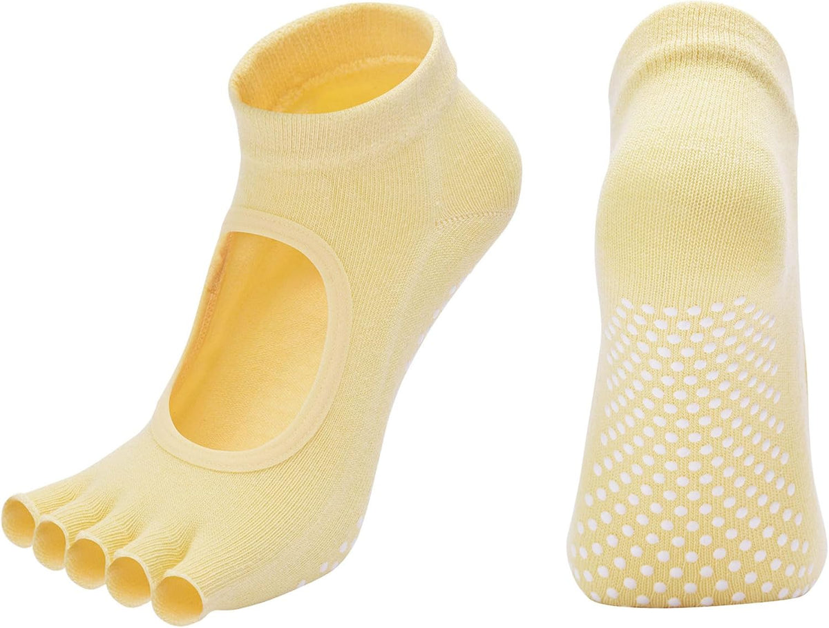2 Pairs Toeless Yoga Socks Non-Slip Grips for Pilates Ballet Dance Barefoot Workout Cotton Open Toe Sports Socks