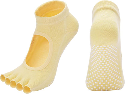 2 Pairs Toeless Yoga Socks Non-Slip Grips for Pilates Ballet Dance Barefoot Workout Cotton Open Toe Sports Socks