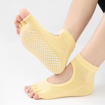 2 Pairs Toeless Yoga Socks Non-Slip Grips for Pilates Ballet Dance Barefoot Workout Cotton Open Toe Sports Socks