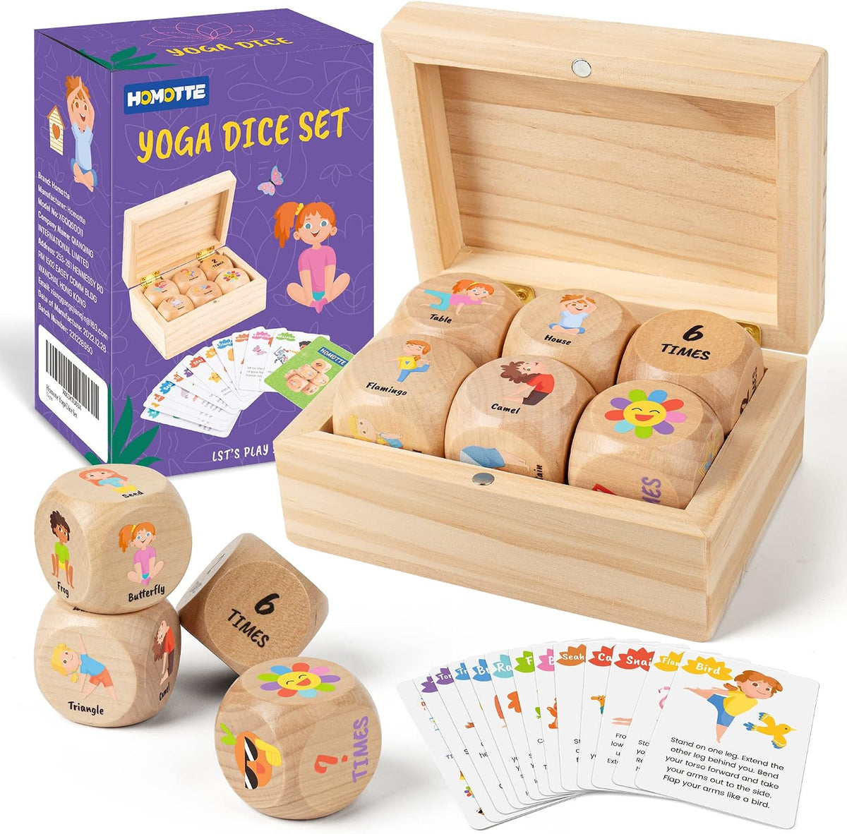 Homotte Wooden Yoga Dice Set for Kids Fun Workout Game