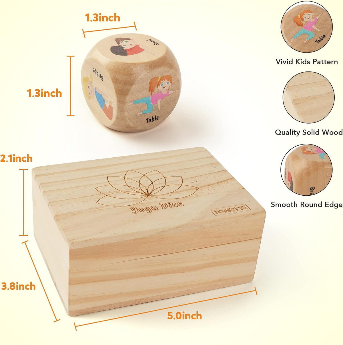 Homotte Wooden Yoga Dice Set for Kids Fun Workout Game