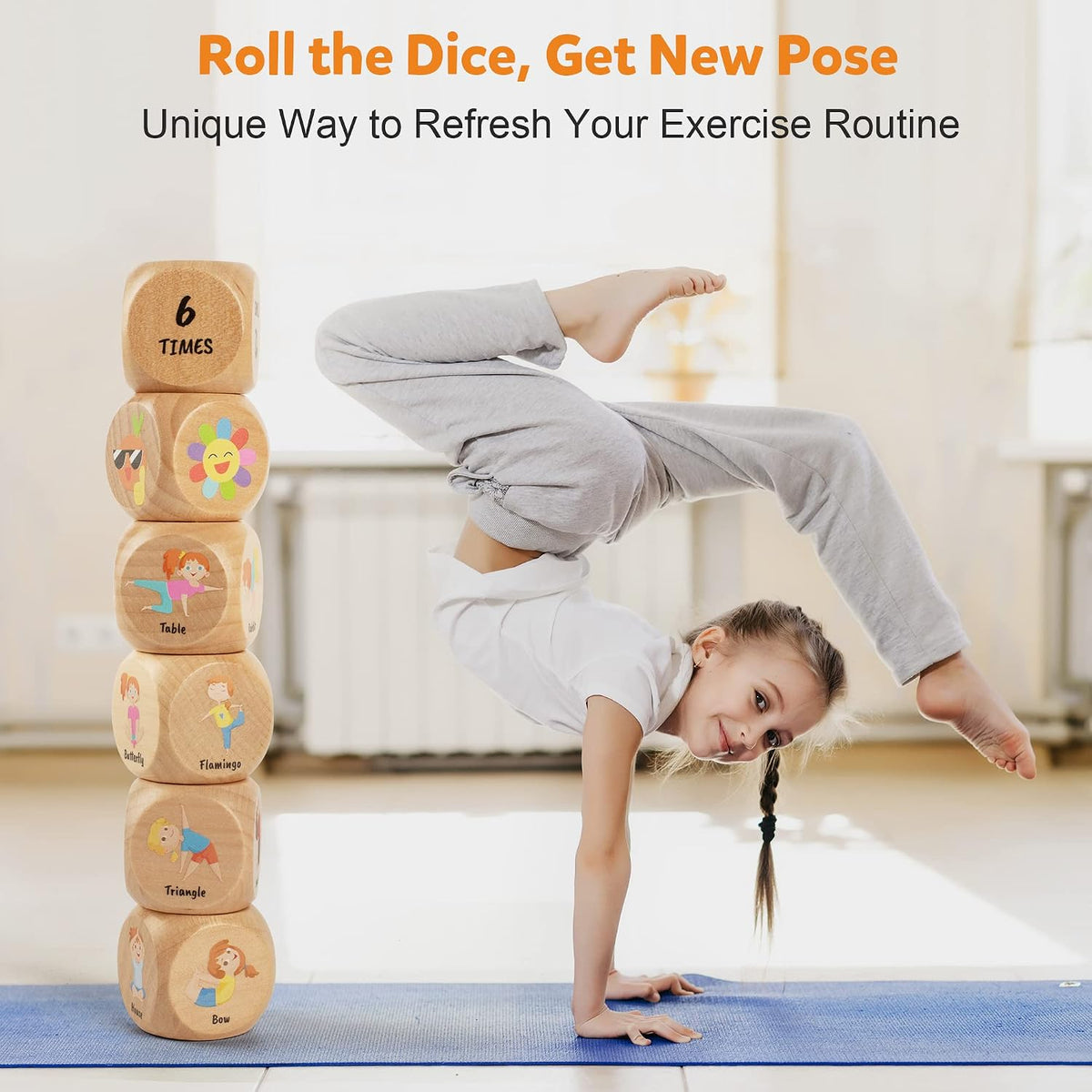 Homotte Wooden Yoga Dice Set for Kids Fun Workout Game