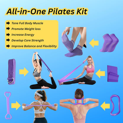 Pilates Kit for Home Workouts, 13-Pcs Pilates Essentials Kit with Ring and Ball Set, Resistance Bands, Home Pilates Equipment for Women, Starter Workout Kit for Beginners