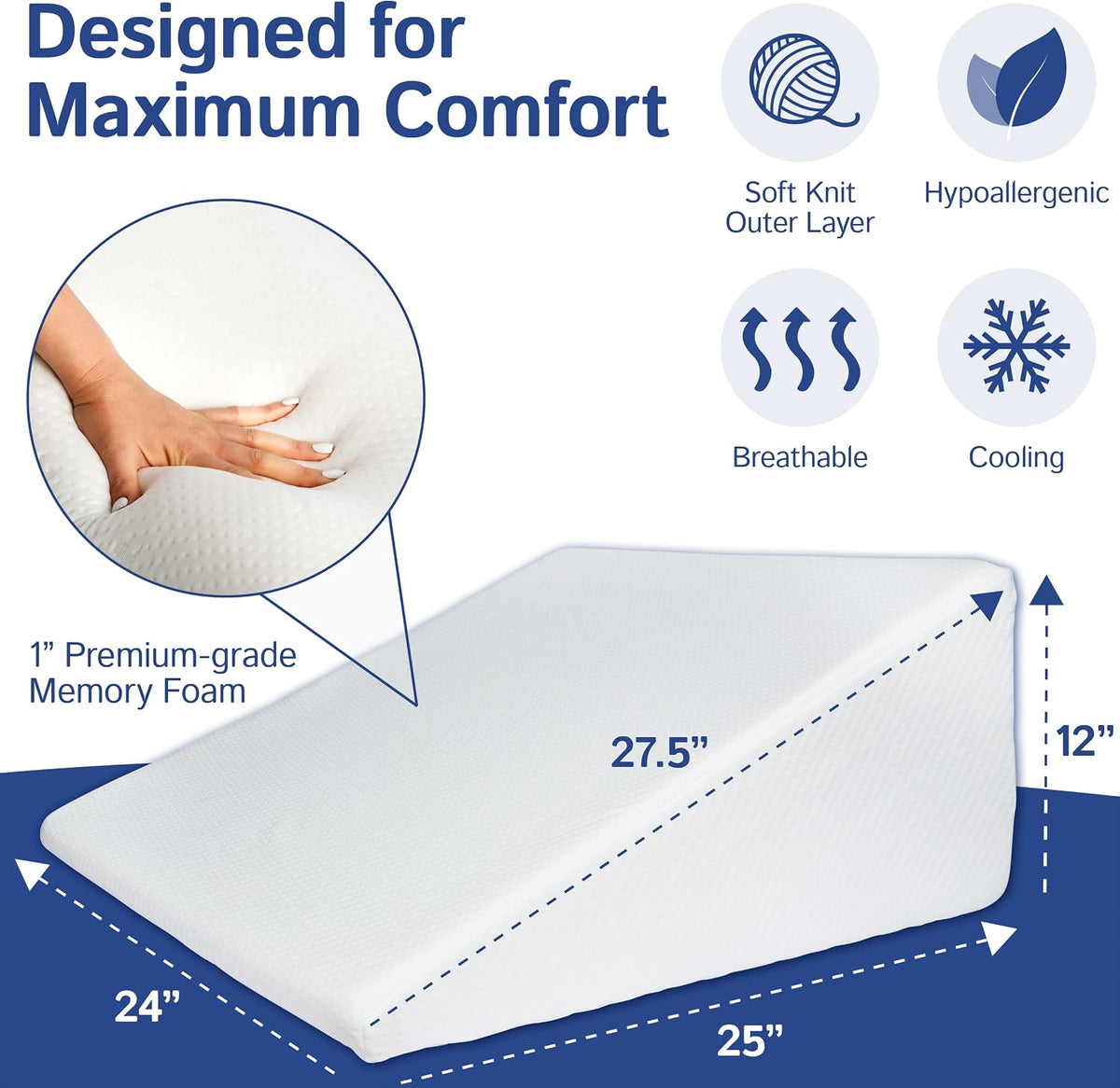 Body Positioner - Premium Memory Foam Wedge Pillow for Sleeping, Sitting, Snoring, Heartburn Relief, Pregnancy, TV, Reading, Backrest, Leg Rest