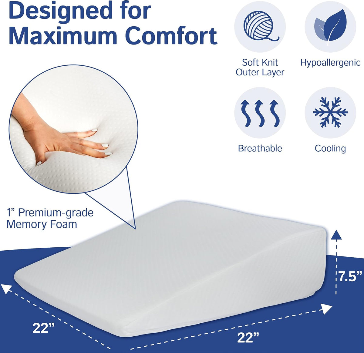 Body Positioner - Premium Memory Foam Wedge Pillow for Sleeping, Sitting, Snoring, Heartburn Relief, Pregnancy, TV, Reading, Backrest, Leg Rest
