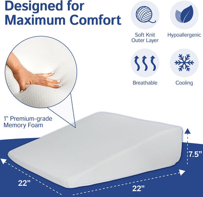 Body Positioner - Premium Memory Foam Wedge Pillow for Sleeping, Sitting, Snoring, Heartburn Relief, Pregnancy, TV, Reading, Backrest, Leg Rest