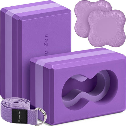 Yoga Blocks Wrist Support; Yoga Blocks 2 Pack with Knee Pads and Strap to Put Less Weight on Wrists; Durable, Versatile Yoga Brick Exercise Block Set, Blocks Yoga