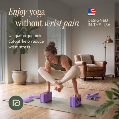 Yoga Blocks Wrist Support; Yoga Blocks 2 Pack with Knee Pads and Strap to Put Less Weight on Wrists; Durable, Versatile Yoga Brick Exercise Block Set, Blocks Yoga