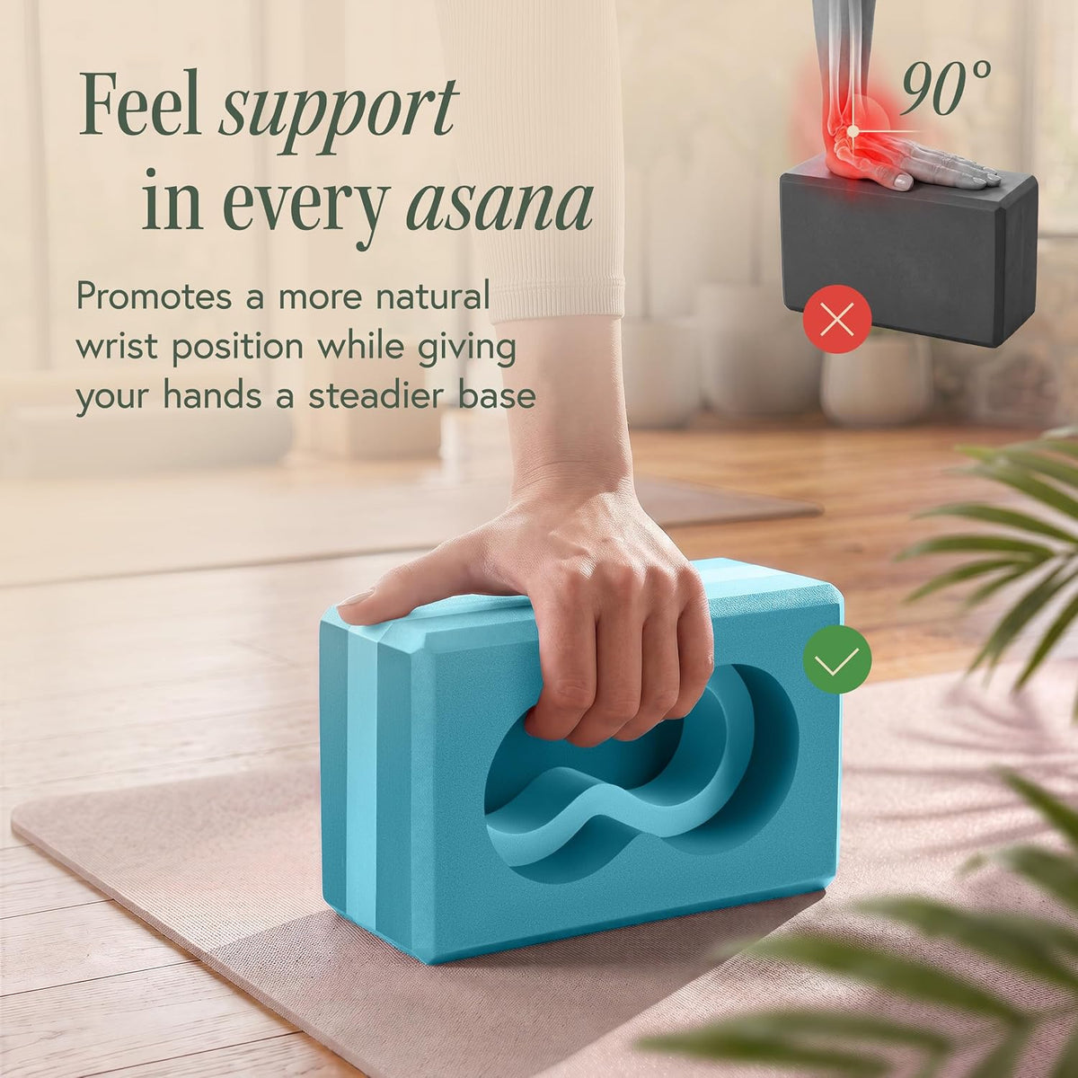 Yoga Blocks Wrist Support; Yoga Blocks 2 Pack with Knee Pads and Strap to Put Less Weight on Wrists; Durable, Versatile Yoga Brick Exercise Block Set, Blocks Yoga