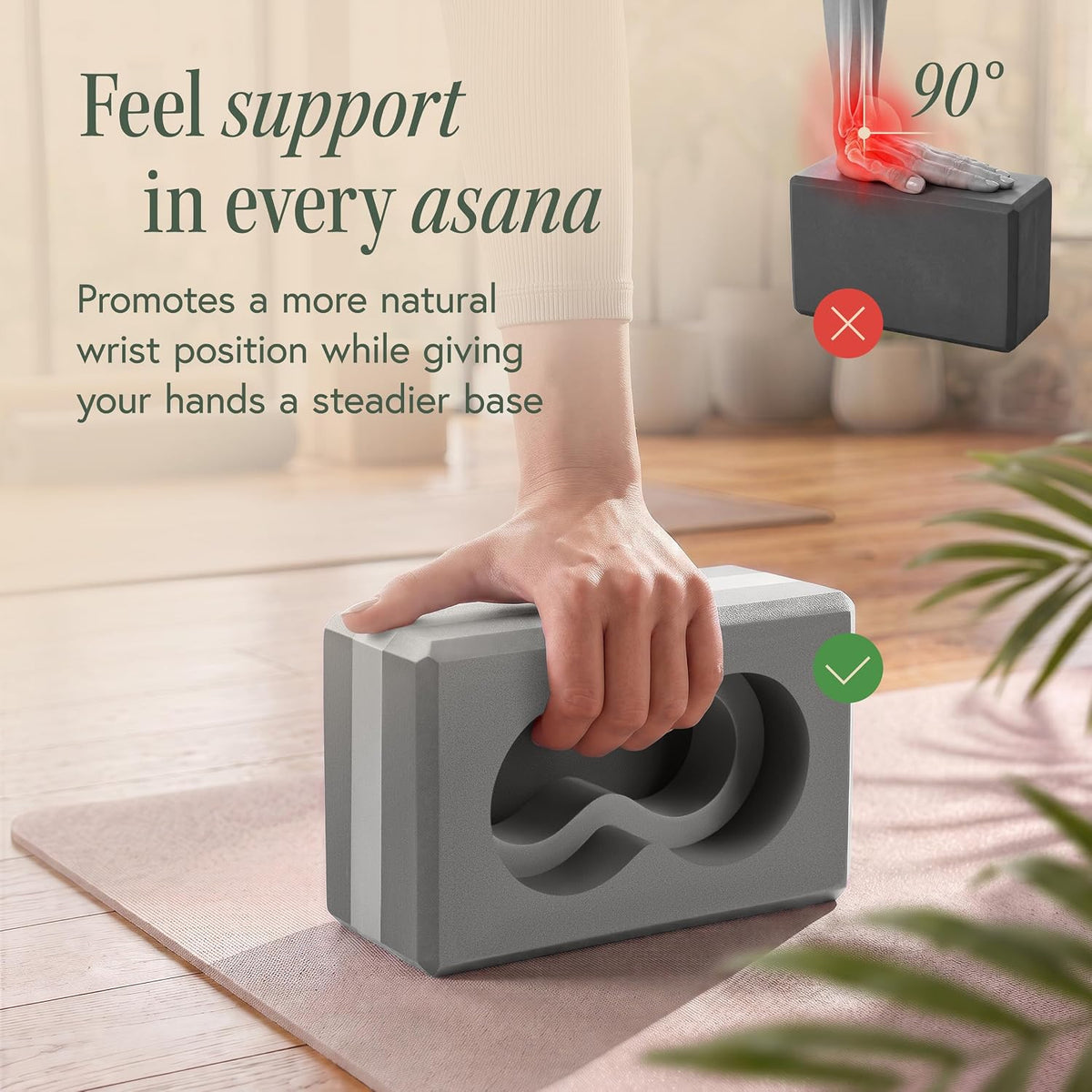 Yoga Blocks Wrist Support; Yoga Blocks 2 Pack with Knee Pads and Strap to Put Less Weight on Wrists; Durable, Versatile Yoga Brick Exercise Block Set, Blocks Yoga