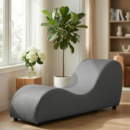 Velvet Ergonomic Relax Yoga Chair, Chaise Lounge Chair -Dark Grey