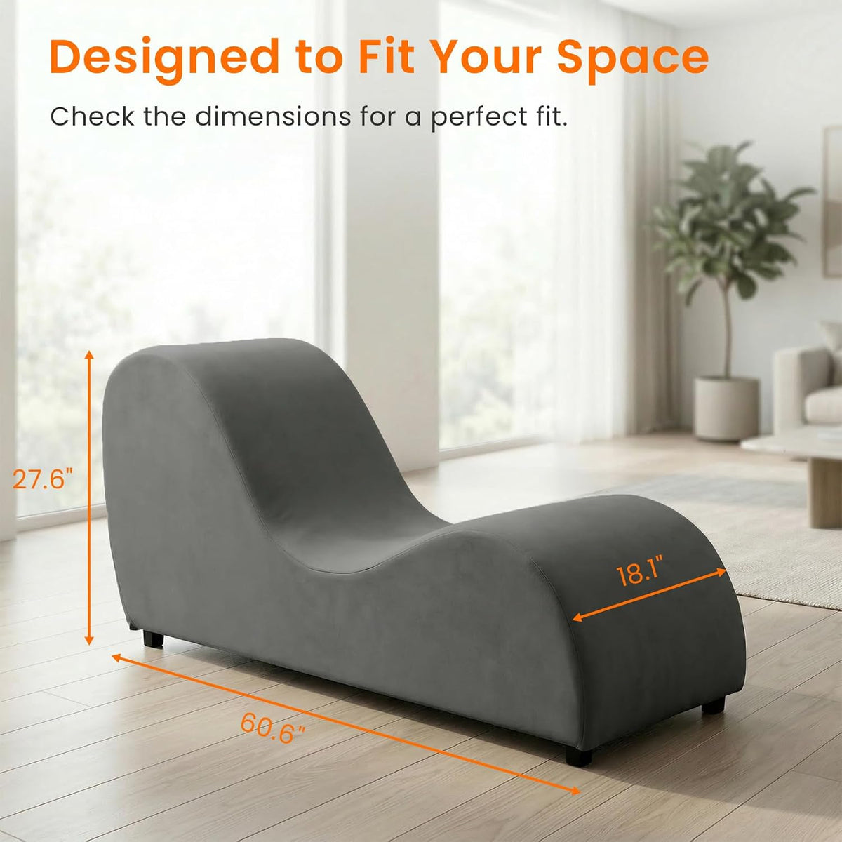 Velvet Ergonomic Relax Yoga Chair, Chaise Lounge Chair -Dark Grey