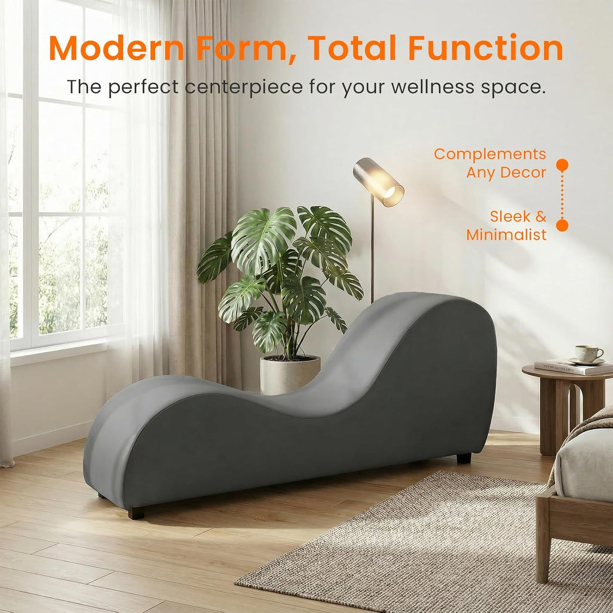Velvet Ergonomic Relax Yoga Chair, Chaise Lounge Chair -Dark Grey