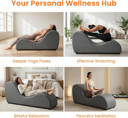Velvet Ergonomic Relax Yoga Chair, Chaise Lounge Chair -Dark Grey