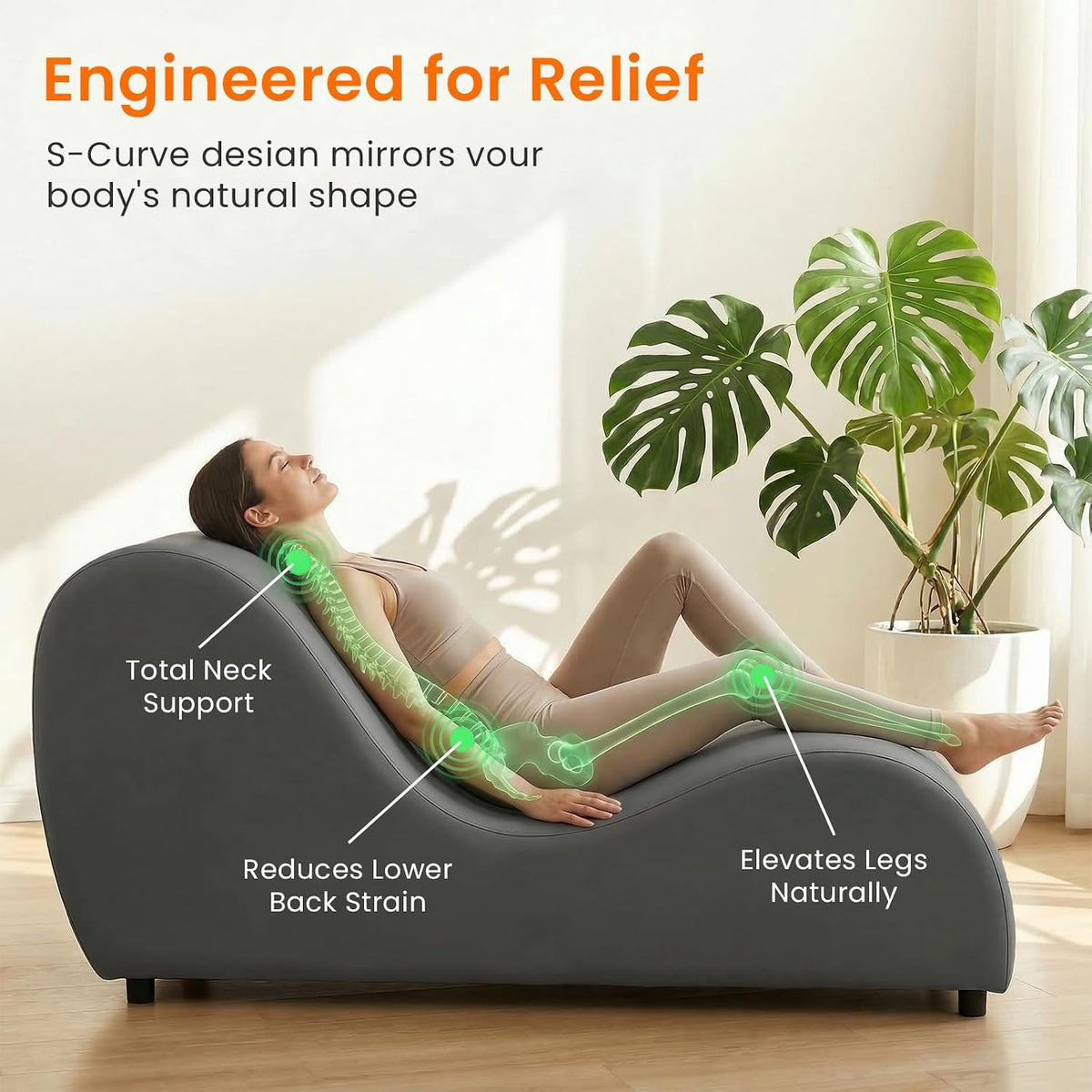 Velvet Ergonomic Relax Yoga Chair, Chaise Lounge Chair -Dark Grey