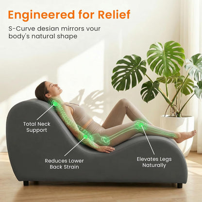 Velvet Ergonomic Relax Yoga Chair, Chaise Lounge Chair -Dark Grey