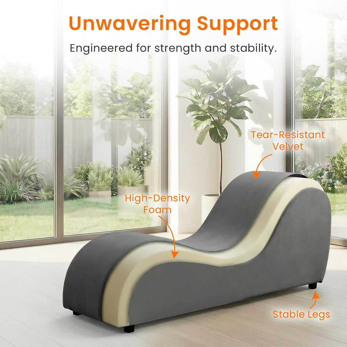 Velvet Ergonomic Relax Yoga Chair, Chaise Lounge Chair -Dark Grey