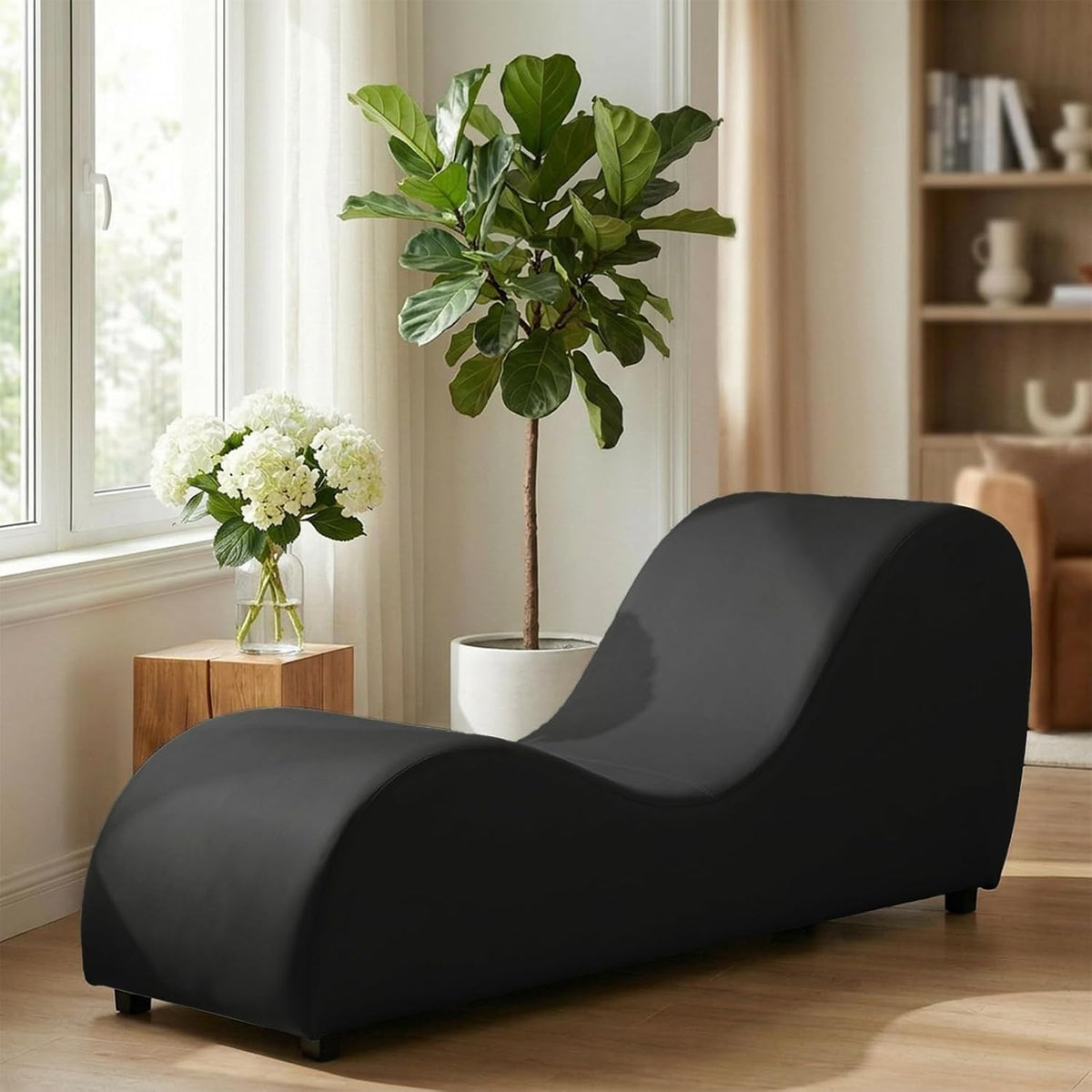 Velvet Ergonomic Relax Yoga Chair, Chaise Lounge Chair -Dark Grey