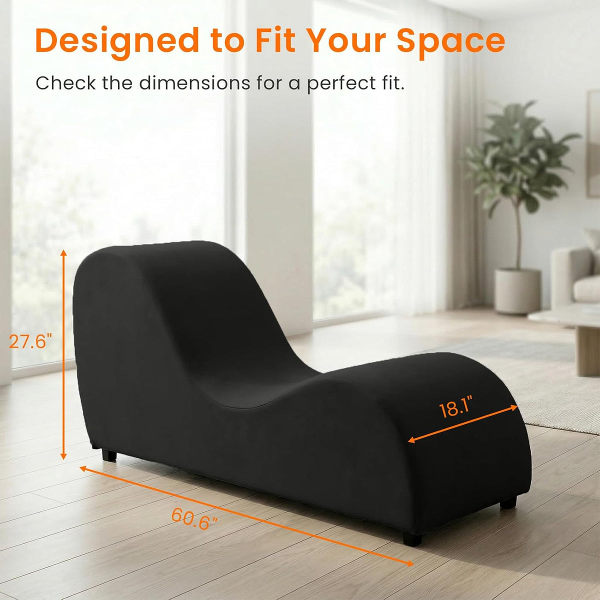 Velvet Ergonomic Relax Yoga Chair, Chaise Lounge Chair -Dark Grey