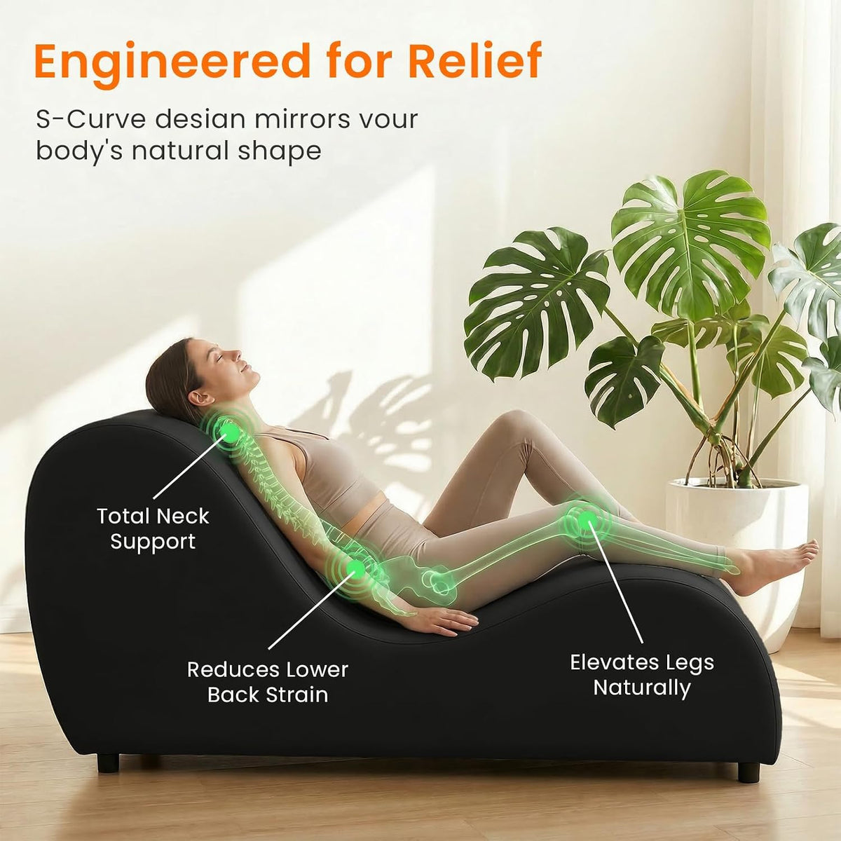 Velvet Ergonomic Relax Yoga Chair, Chaise Lounge Chair -Dark Grey