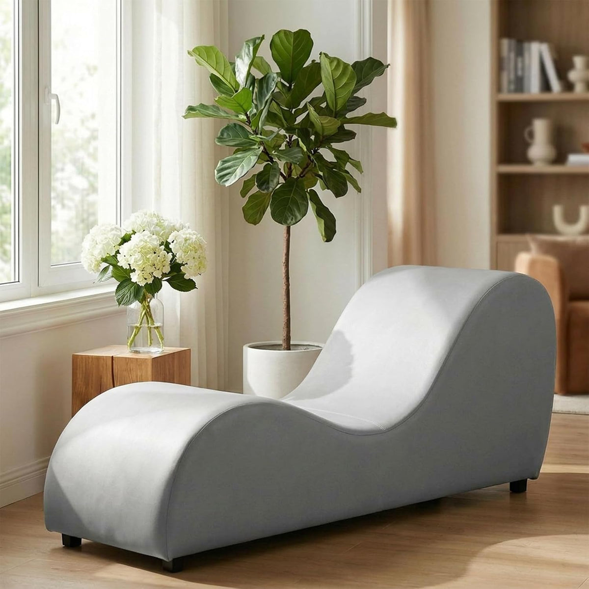 Velvet Ergonomic Relax Yoga Chair, Chaise Lounge Chair -Dark Grey
