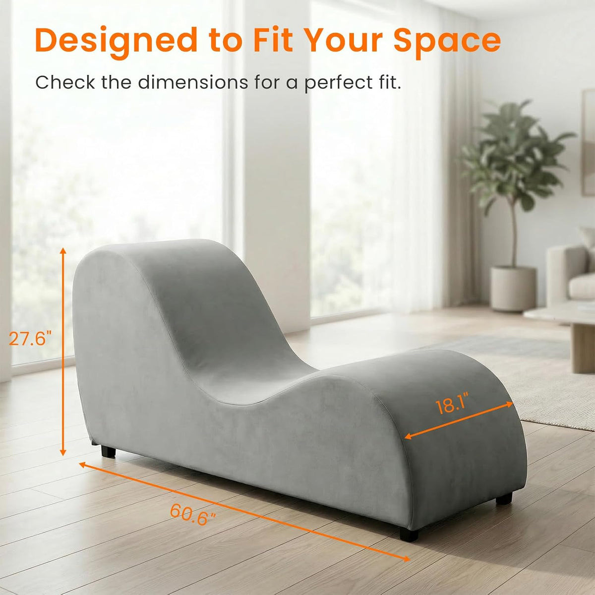 Velvet Ergonomic Relax Yoga Chair, Chaise Lounge Chair -Dark Grey