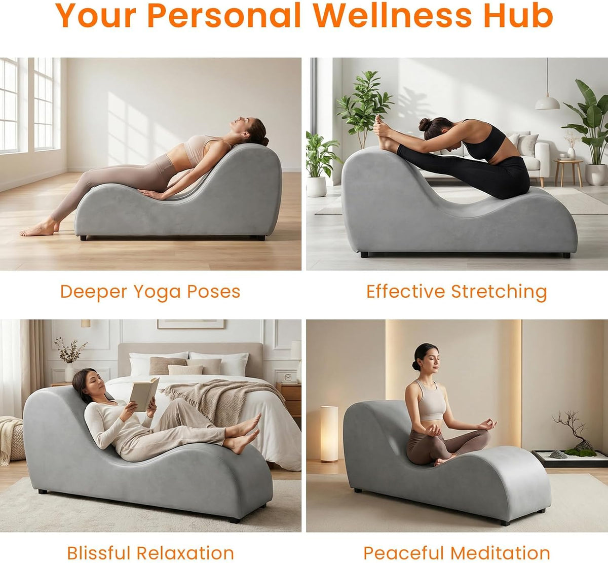 Velvet Ergonomic Relax Yoga Chair, Chaise Lounge Chair -Dark Grey