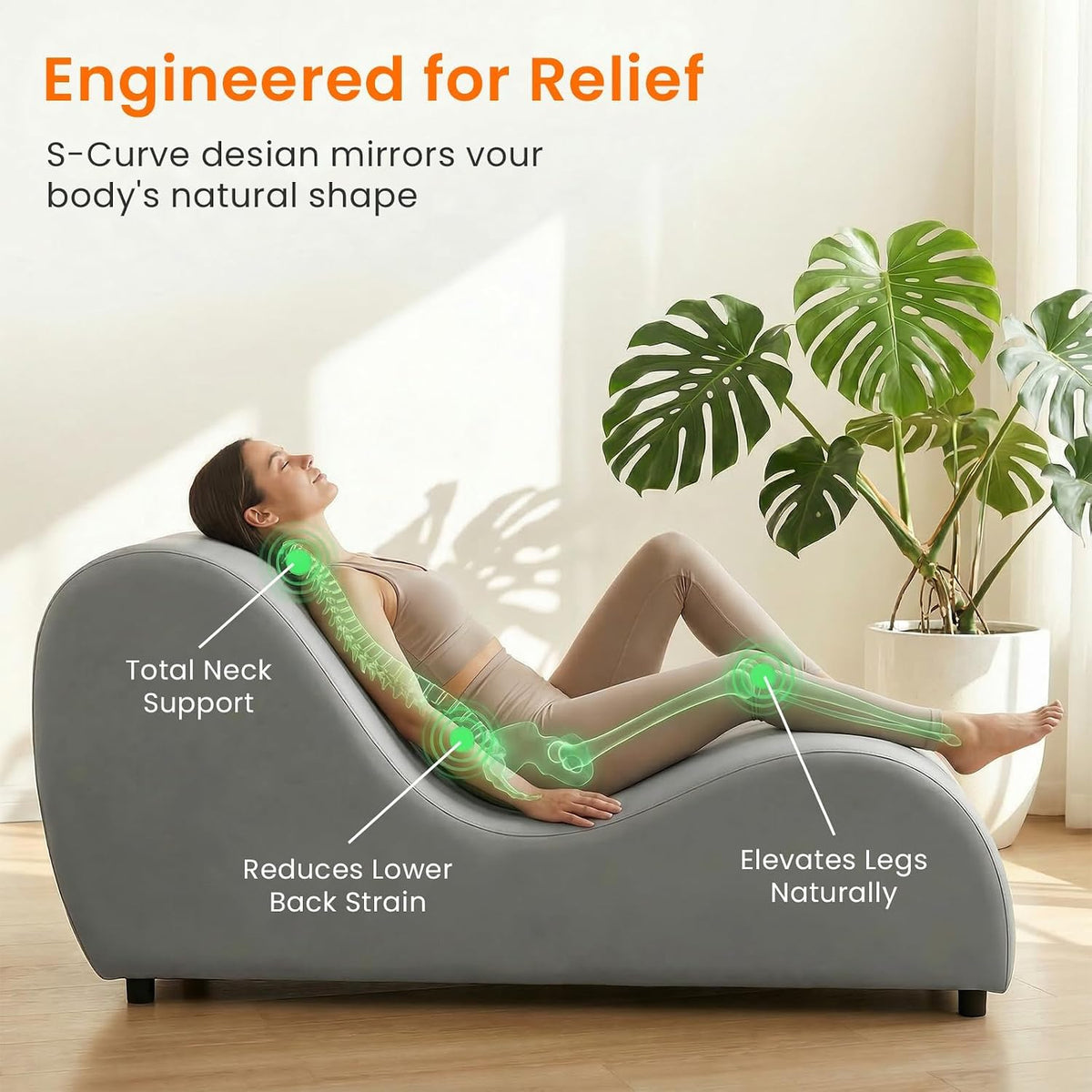 Velvet Ergonomic Relax Yoga Chair, Chaise Lounge Chair -Dark Grey