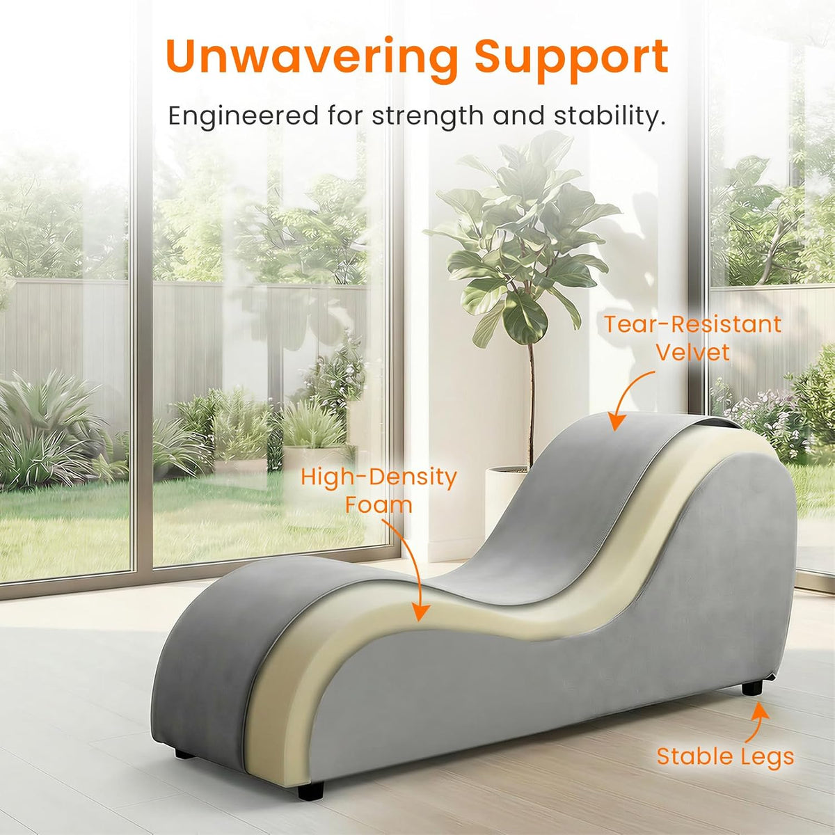 Velvet Ergonomic Relax Yoga Chair, Chaise Lounge Chair -Dark Grey