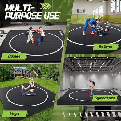 Wrestling Mat 10'x10'/8'x8'/6.6'x10' for Home Outdoor Indoor, 1.2" Thick Foldable XPE Jiu Jitsu Floor Exercise Mat for Gymnastics, PE Training, BJJ, MMA, Martial Art, Grappling, Judo, Boxing, Yoga