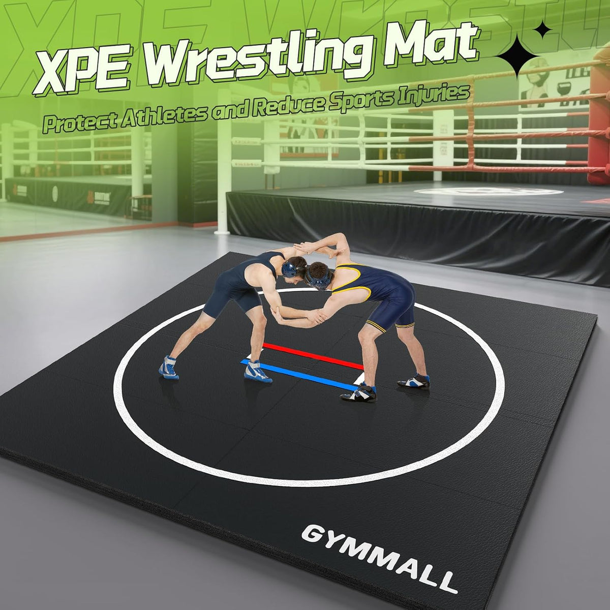 Wrestling Mat 10'x10'/8'x8'/6.6'x10' for Home Outdoor Indoor, 1.2" Thick Foldable XPE Jiu Jitsu Floor Exercise Mat for Gymnastics, PE Training, BJJ, MMA, Martial Art, Grappling, Judo, Boxing, Yoga