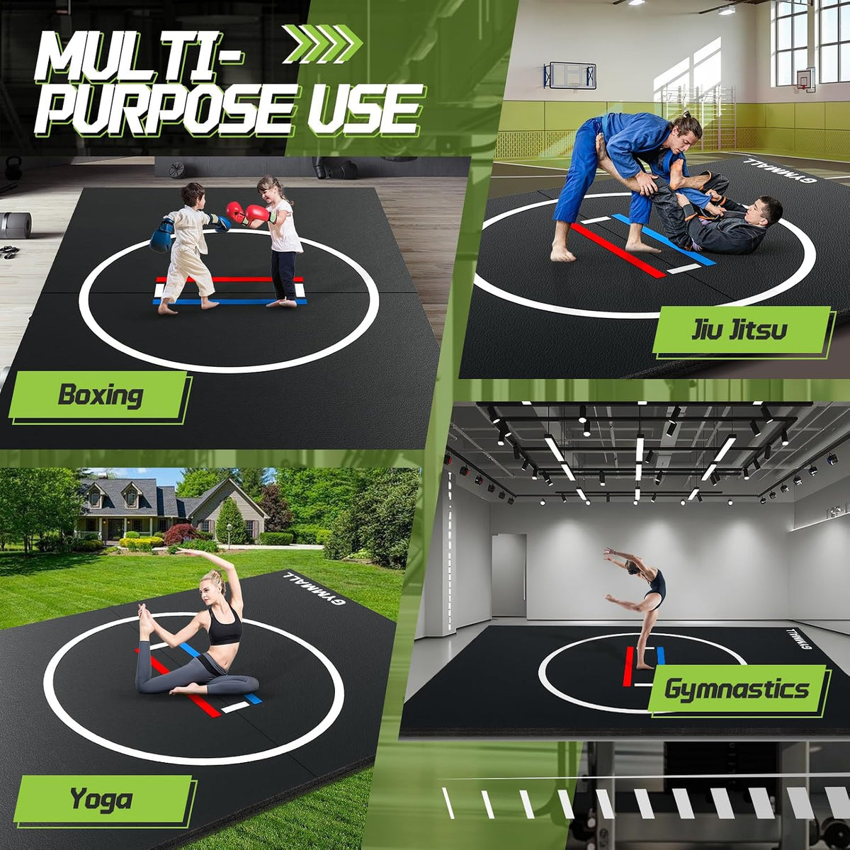 Wrestling Mat 10'x10'/8'x8'/6.6'x10' for Home Outdoor Indoor, 1.2" Thick Foldable XPE Jiu Jitsu Floor Exercise Mat for Gymnastics, PE Training, BJJ, MMA, Martial Art, Grappling, Judo, Boxing, Yoga