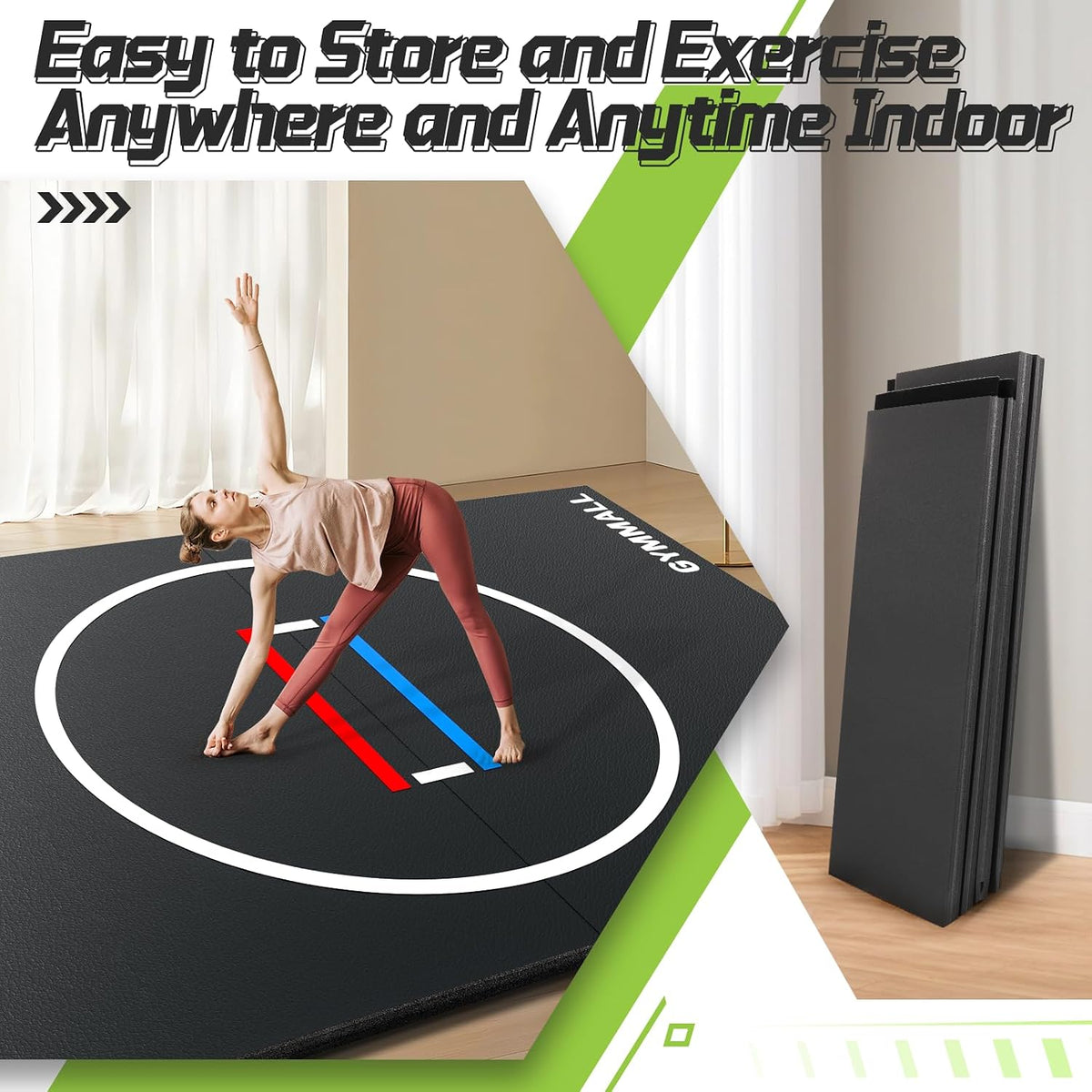 Wrestling Mat 10'x10'/8'x8'/6.6'x10' for Home Outdoor Indoor, 1.2" Thick Foldable XPE Jiu Jitsu Floor Exercise Mat for Gymnastics, PE Training, BJJ, MMA, Martial Art, Grappling, Judo, Boxing, Yoga