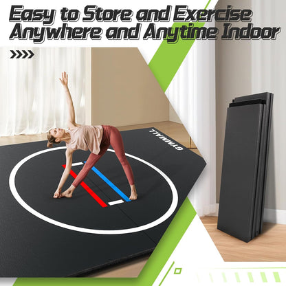 Wrestling Mat 10'x10'/8'x8'/6.6'x10' for Home Outdoor Indoor, 1.2" Thick Foldable XPE Jiu Jitsu Floor Exercise Mat for Gymnastics, PE Training, BJJ, MMA, Martial Art, Grappling, Judo, Boxing, Yoga