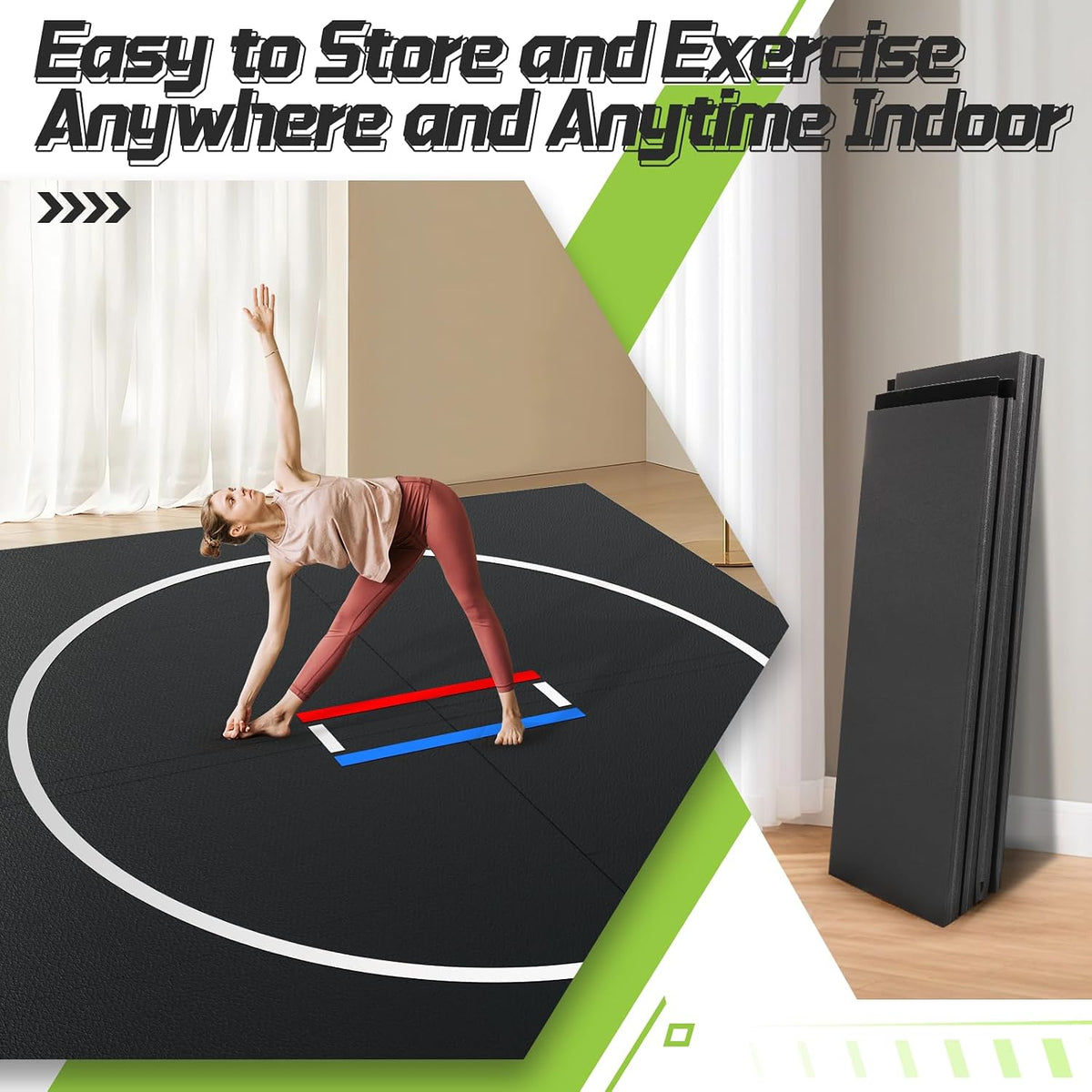 Wrestling Mat 10'x10'/8'x8'/6.6'x10' for Home Outdoor Indoor, 1.2" Thick Foldable XPE Jiu Jitsu Floor Exercise Mat for Gymnastics, PE Training, BJJ, MMA, Martial Art, Grappling, Judo, Boxing, Yoga