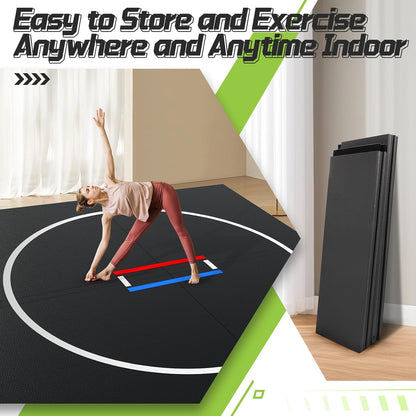 Wrestling Mat 10'x10'/8'x8'/6.6'x10' for Home Outdoor Indoor, 1.2" Thick Foldable XPE Jiu Jitsu Floor Exercise Mat for Gymnastics, PE Training, BJJ, MMA, Martial Art, Grappling, Judo, Boxing, Yoga