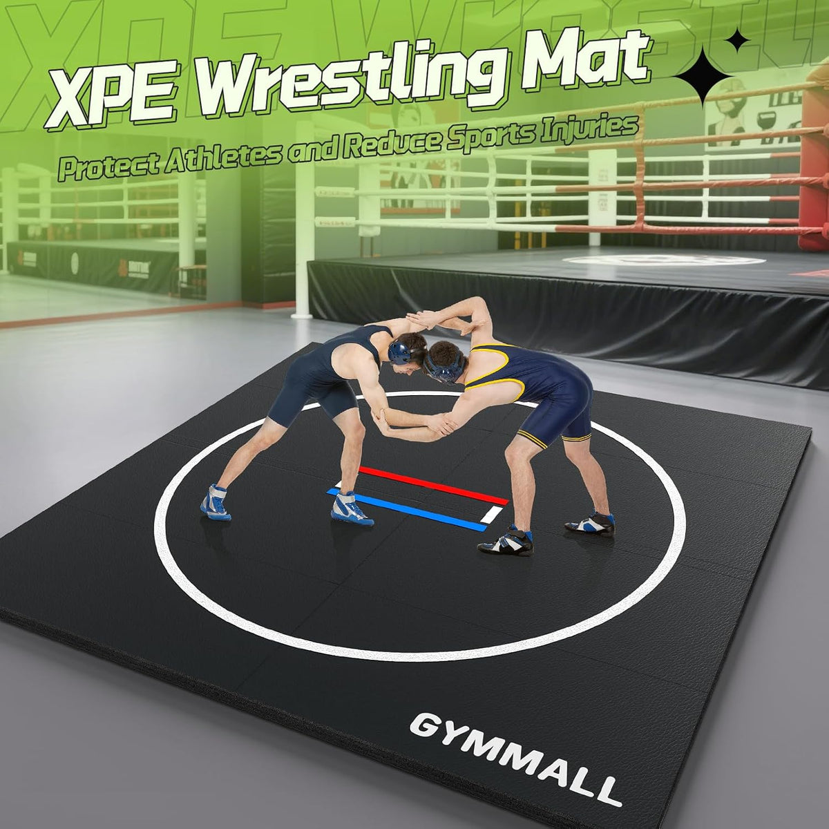Wrestling Mat 10'x10'/8'x8'/6.6'x10' for Home Outdoor Indoor, 1.2" Thick Foldable XPE Jiu Jitsu Floor Exercise Mat for Gymnastics, PE Training, BJJ, MMA, Martial Art, Grappling, Judo, Boxing, Yoga