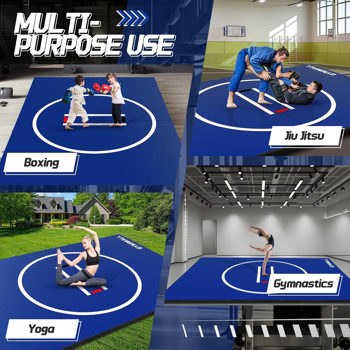 Wrestling Mat 10'x10'/8'x8'/6.6'x10' for Home Outdoor Indoor, 1.2" Thick Foldable XPE Jiu Jitsu Floor Exercise Mat for Gymnastics, PE Training, BJJ, MMA, Martial Art, Grappling, Judo, Boxing, Yoga