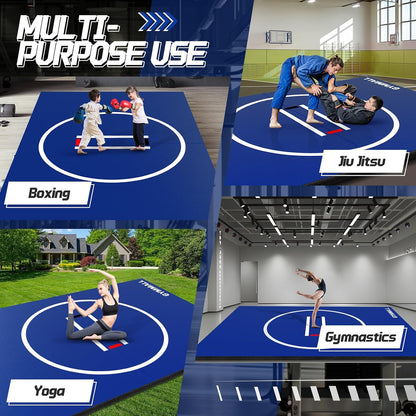 Wrestling Mat 10'x10'/8'x8'/6.6'x10' for Home Outdoor Indoor, 1.2" Thick Foldable XPE Jiu Jitsu Floor Exercise Mat for Gymnastics, PE Training, BJJ, MMA, Martial Art, Grappling, Judo, Boxing, Yoga