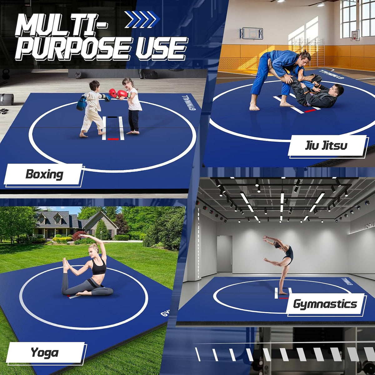 Wrestling Mat 10'x10'/8'x8'/6.6'x10' for Home Outdoor Indoor, 1.2" Thick Foldable XPE Jiu Jitsu Floor Exercise Mat for Gymnastics, PE Training, BJJ, MMA, Martial Art, Grappling, Judo, Boxing, Yoga