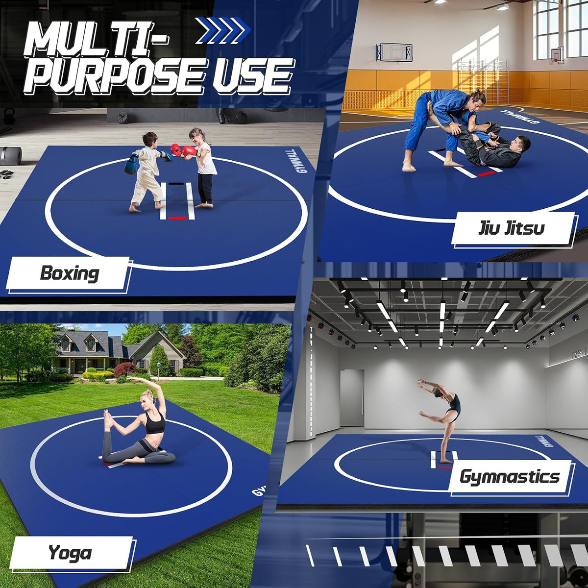 Wrestling Mat 10'x10'/8'x8'/6.6'x10' for Home Outdoor Indoor, 1.2" Thick Foldable XPE Jiu Jitsu Floor Exercise Mat for Gymnastics, PE Training, BJJ, MMA, Martial Art, Grappling, Judo, Boxing, Yoga