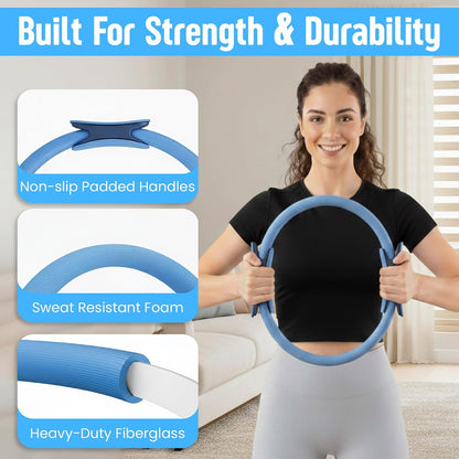 Pilates Kit for Women – 16 Pcs Pilates Equipment Set with Magic Circle Ring, Ball, 5 Resistance Bands, Yoga Strap, Ankle Weights, Grip Socks & More | Pilates Starter Kit