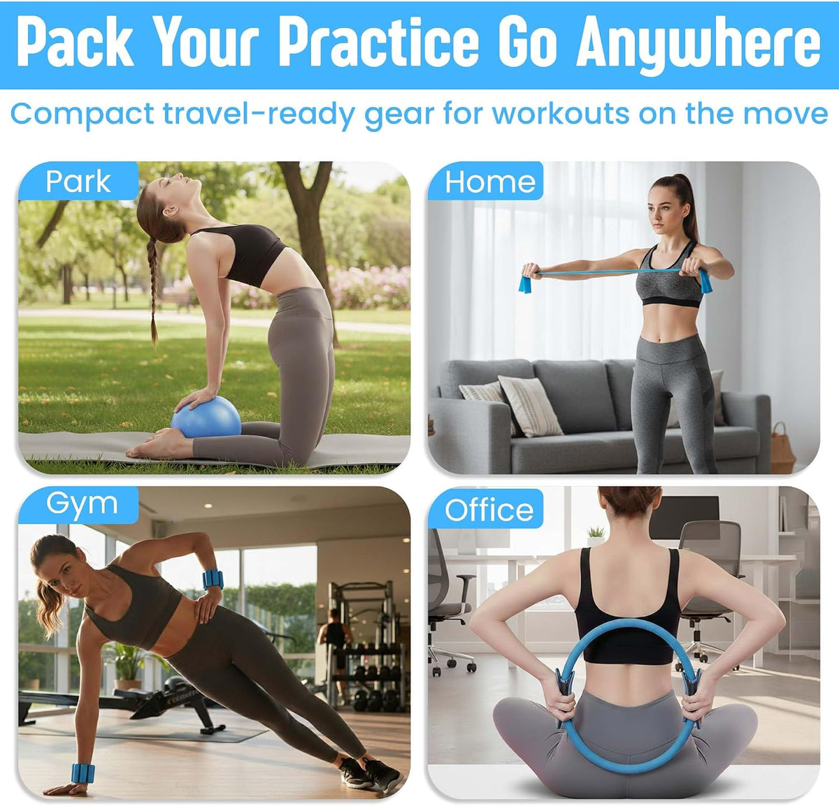 Pilates Kit for Women – 16 Pcs Pilates Equipment Set with Magic Circle Ring, Ball, 5 Resistance Bands, Yoga Strap, Ankle Weights, Grip Socks & More | Pilates Starter Kit
