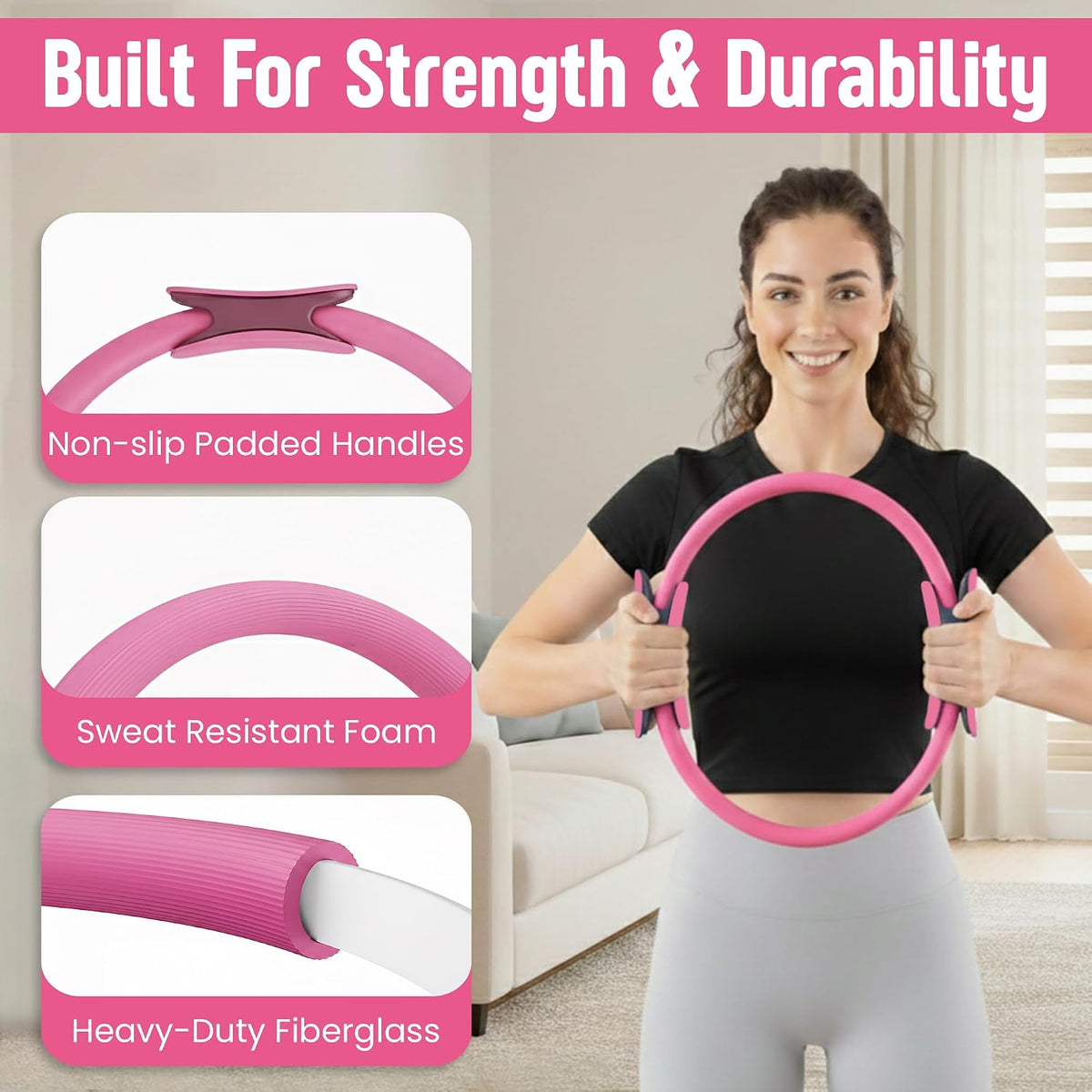 Pilates Kit for Women – 16 Pcs Pilates Equipment Set with Magic Circle Ring, Ball, 5 Resistance Bands, Yoga Strap, Ankle Weights, Grip Socks & More | Pilates Starter Kit