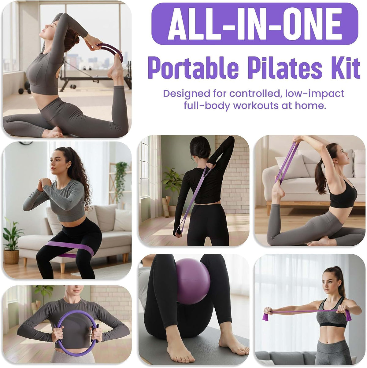 Pilates Kit for Women – 16 Pcs Pilates Equipment Set with Magic Circle Ring, Ball, 5 Resistance Bands, Yoga Strap, Ankle Weights, Grip Socks & More | Pilates Starter Kit