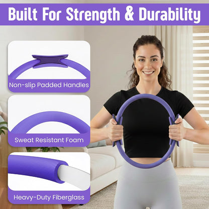 Pilates Kit for Women – 16 Pcs Pilates Equipment Set with Magic Circle Ring, Ball, 5 Resistance Bands, Yoga Strap, Ankle Weights, Grip Socks & More | Pilates Starter Kit