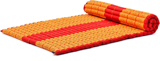 Kapok Roll Mat – Handcrafted Folding Sleep & Relaxation Mattress from Thailand, Ideal as Guest Bed, Camping Mat, Yoga Mat or Traditional Futon, 75 x 39 inches, Orange Red