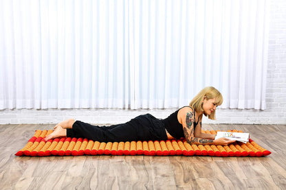 Kapok Roll Mat – Handcrafted Folding Sleep & Relaxation Mattress from Thailand, Ideal as Guest Bed, Camping Mat, Yoga Mat or Traditional Futon, 75 x 39 inches, Orange Red